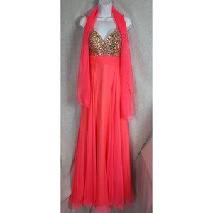 NWT Cinderella Sequin Formal Dress Pink Size 6 Matching Scarf Prom Fancy Dance